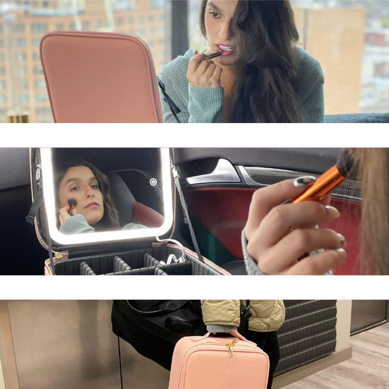Maleta Cosmetiquero Organizador De Maquillaje Con Espejo LED - Negro